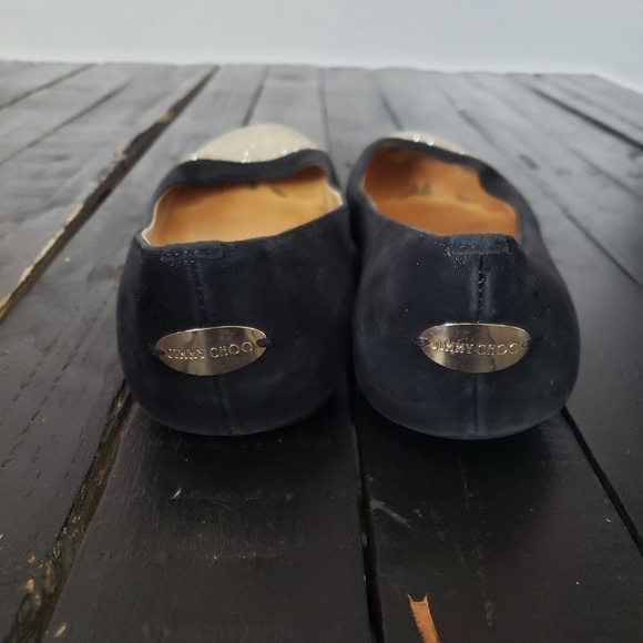 Jimmy Choo Gaze Black Suede Ballet Flats Gold Toe Slip On Shoes Women's 37.5 - Picture 8 of 8